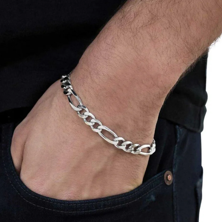 Classic Figaro Link Silver Bracelet for Men | Silveradda