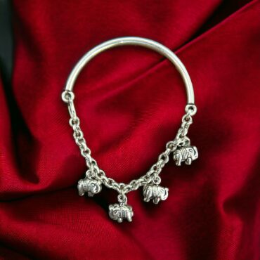 Elephant Charms Silver Bracelet Kada For Women's | 925 Girlish Silver Kada | Silveradda