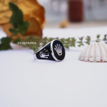 Exquisite Men's Silver Ring with Crown Logo Design