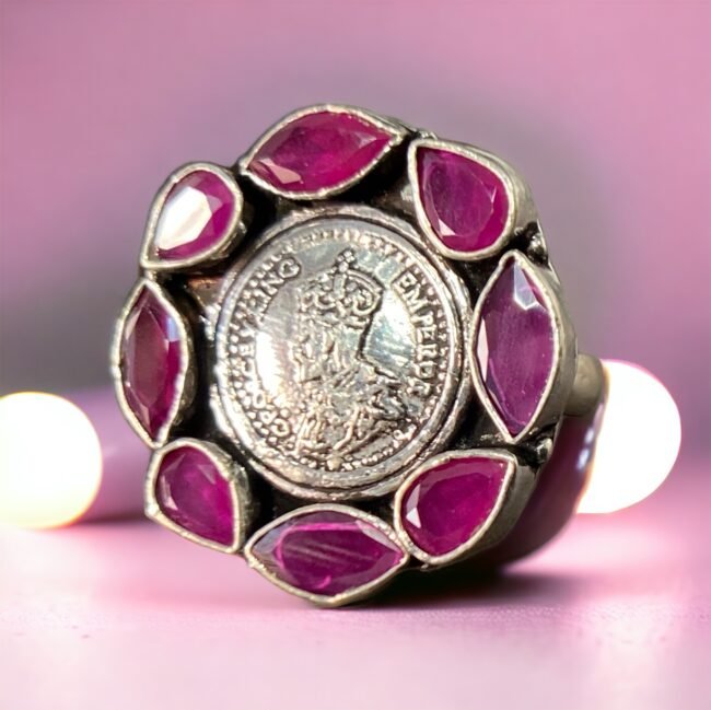 Ginni Purple Stone Silver Ring For Women's | 925 Silver Round Ring | Silveradda