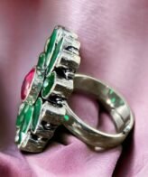 Green Stone Silver Ring For Women's | 925 Silver Pink Stone