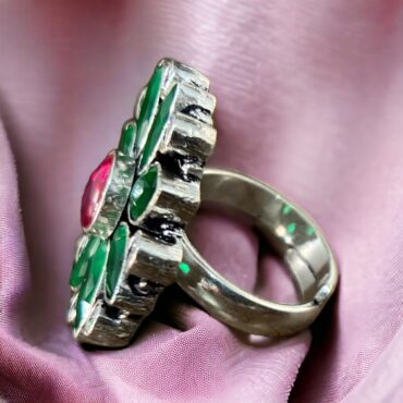 Green Stone Silver Ring For Women's | 925 Silver Pink Stone Ring | Silveradda