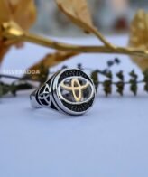 Men' Silver Ring | Golden Toyota Logo With Black Stone Ring