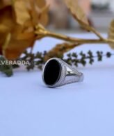 Men's Silver Ring Design | Round Shape Black Plate Ring