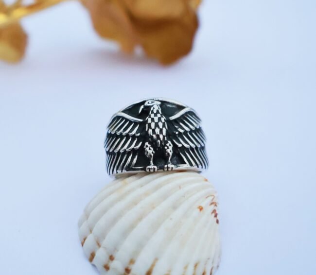 Men's Silver Ring | Front Face Looking Eagle Design Ring