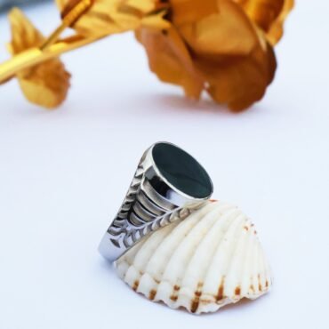 Men’s Silver Ring | Oval Shape Plane Black Plate Design Ring