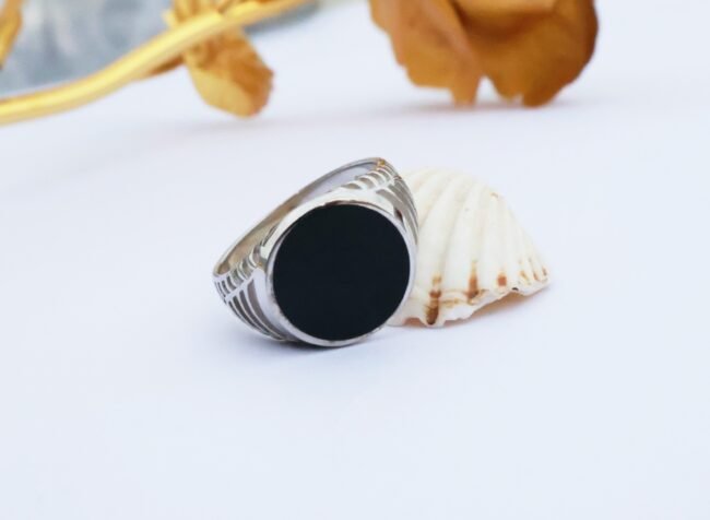 Men’s Silver Ring | Oval Shape Plane Black Plate Design Ring