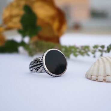 Men’s Silver Ring | Oval Shape Solid Black Stone Design Ring