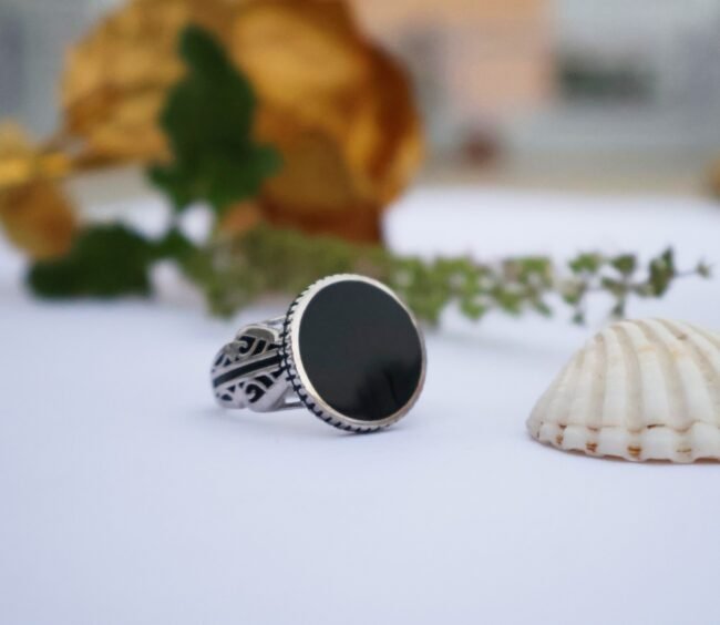 Men’s Silver Ring | Oval Shape Solid Black Stone Design Ring