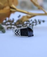 Men's Silver Ring | Rectangle Shape Solid Black Stone Design