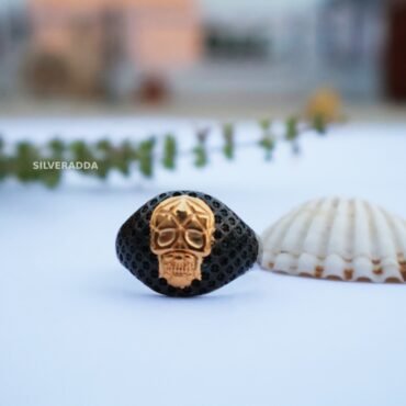 Men's Silver Ring | Skull With Gold Colour Design Silver Ring