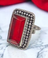 Red Stone Silver Ring For Women's | 925 Silver Red Ruby Ring | Silveradda