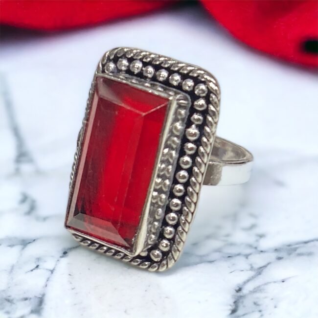 Red Stone Silver Ring For Women's | 925 Silver Red Ruby Ring | Silveradda