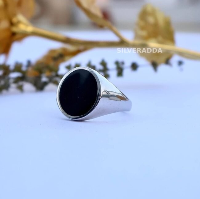 Silver Ring For Men's | Oval Shape Black Plate Design Ring