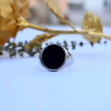 Silver Ring For Men's | Oval Shape Black Plate Design Ring