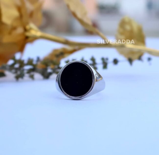 Silver Ring For Men's | Oval Shape Black Plate Design Ring