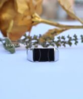 Silver Ring For Men's | Rectangle Shape Black Plate Design Ring