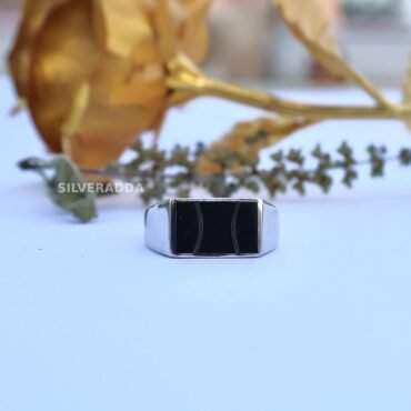 Silver Ring For Men's | Rectangle Shape Black Plate Design Ring