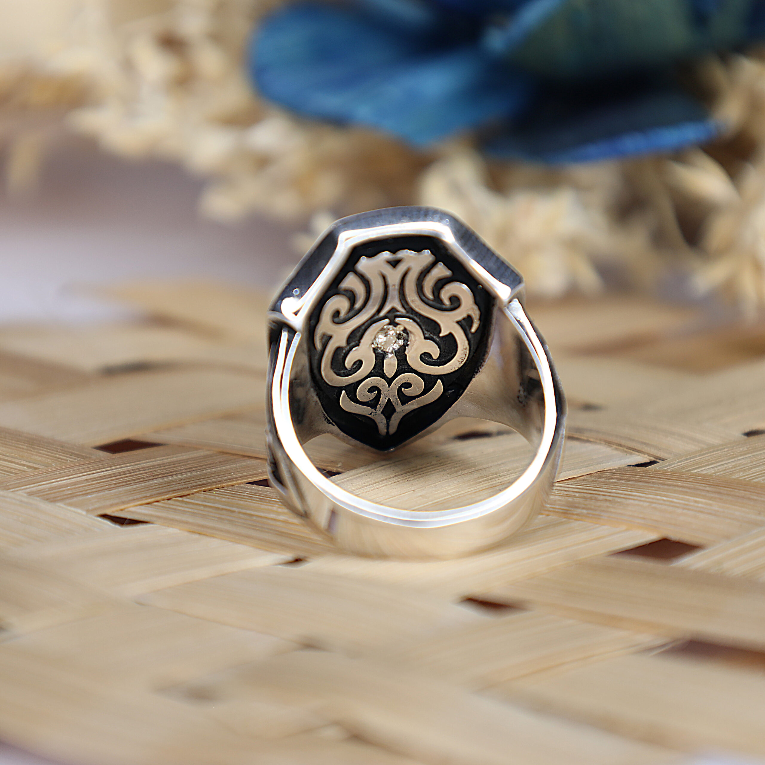 Lapis Lion Ring - Shield Shape - Scottish Lions - Gold Plated Silver
