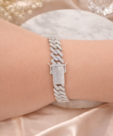 925 Sterling Silver Iced Out Cuban Link Bracelet for Men | Silver Cuban Bracelet with Diamonds