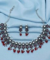 silver choker necklace set for womens