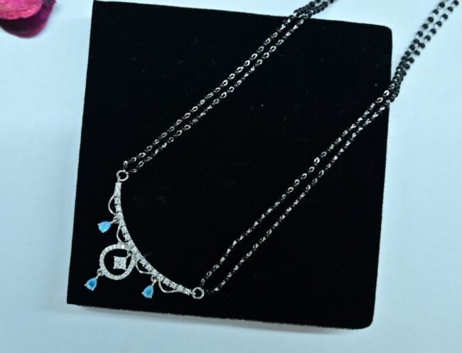 Pure Silver Magalsutra For Women | 925 Silver Blue Diamond Mangalsutra Earring Set | Silveradda