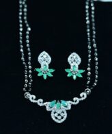 Pure Silver Magalsutra For Women | 925 Silver Green Mangalsutra Earring Set | Silveradda