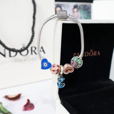 Silver Pandora Bracelet For Girls | Pandora Metallic Chamaeleon Charm Blue