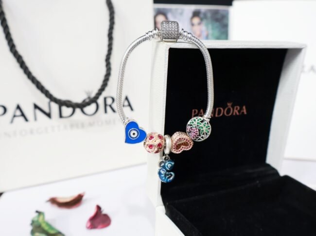 Silver Pandora Bracelet For Girls | Pandora Metallic Chamaeleon Charm Blue