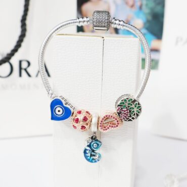 Silver Pandora Bracelet For Girls | Pandora Metallic Chamaeleon Charm Blue