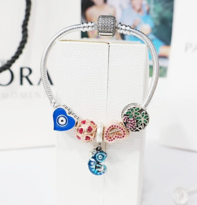 Silver Pandora Bracelet For Girls | Pandora Metallic Chamaeleon Charm Blue