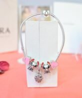 silver pink heart pandora bracelet for girls