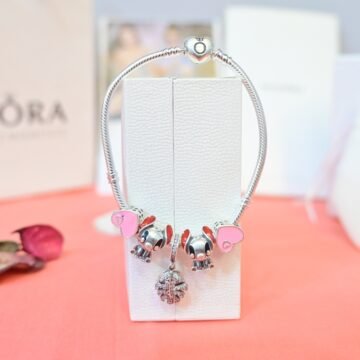 silver pink heart pandora bracelet for girls