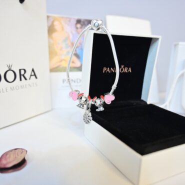 silver pink heart pandora bracelet for girls