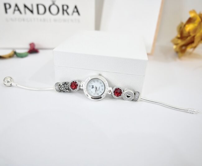 silver pandora red stone watch for womens