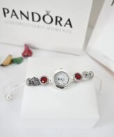 silver pandora red stone watch for womens