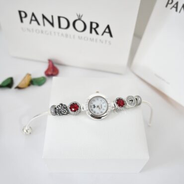 silver pandora red stone watch for womens