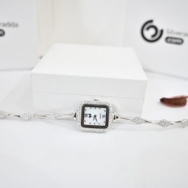 Silver White Diamond Square Watch For Womens