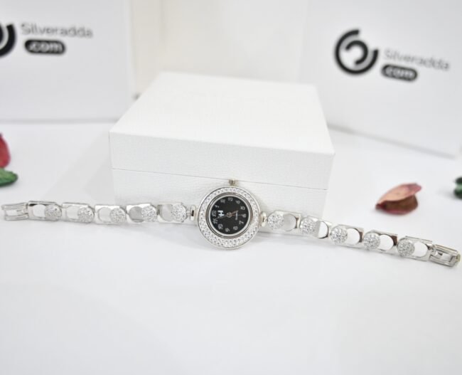 Silver White Diamond Watch For Womens