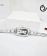 Silver White Diamond Rectangle Watch For Womens