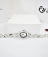 Silver White Diamond Oval Shape Watch For Womens