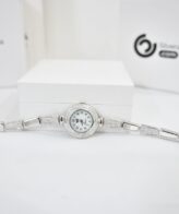 Silver White Diamond Round Shape Watch for Women