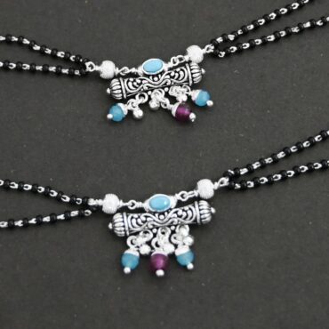 Silver Black Beads Anklets For Womens