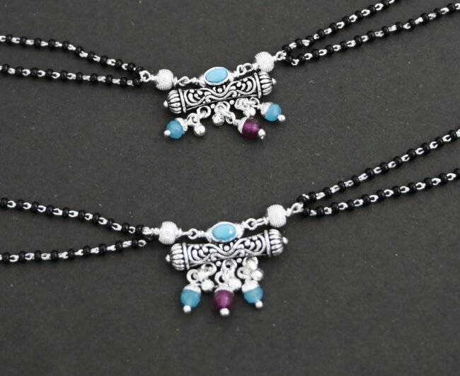 Silver Black Beads Anklets For Womens