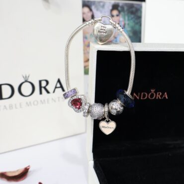 Silver Pandora Sparkling Levelled Heart Charm Bracelet For Women