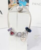 Silver Pandora Sparkling Levelled Heart Charm Bracelet For Women