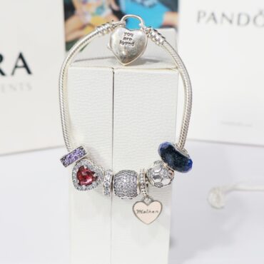 Silver Pandora Sparkling Levelled Heart Charm Bracelet For Women