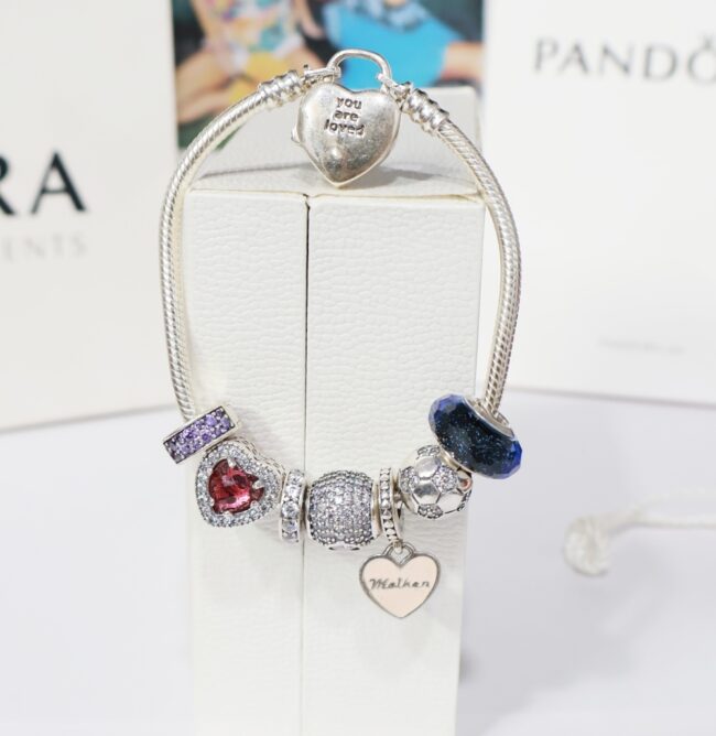 Silver Pandora Sparkling Levelled Heart Charm Bracelet For Women