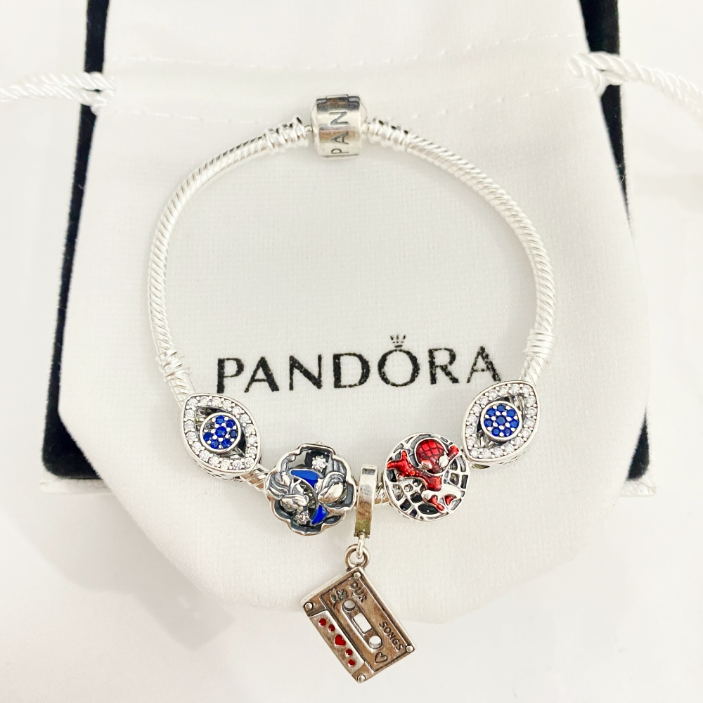 Genuine Pandora Sterling Silver Charm Bracelet With 10 Charms Disney Glass  Etc., | eBay