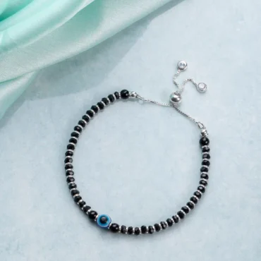 Evil Eye Silver Bracelet For Womens | Black Beads | Silveradda